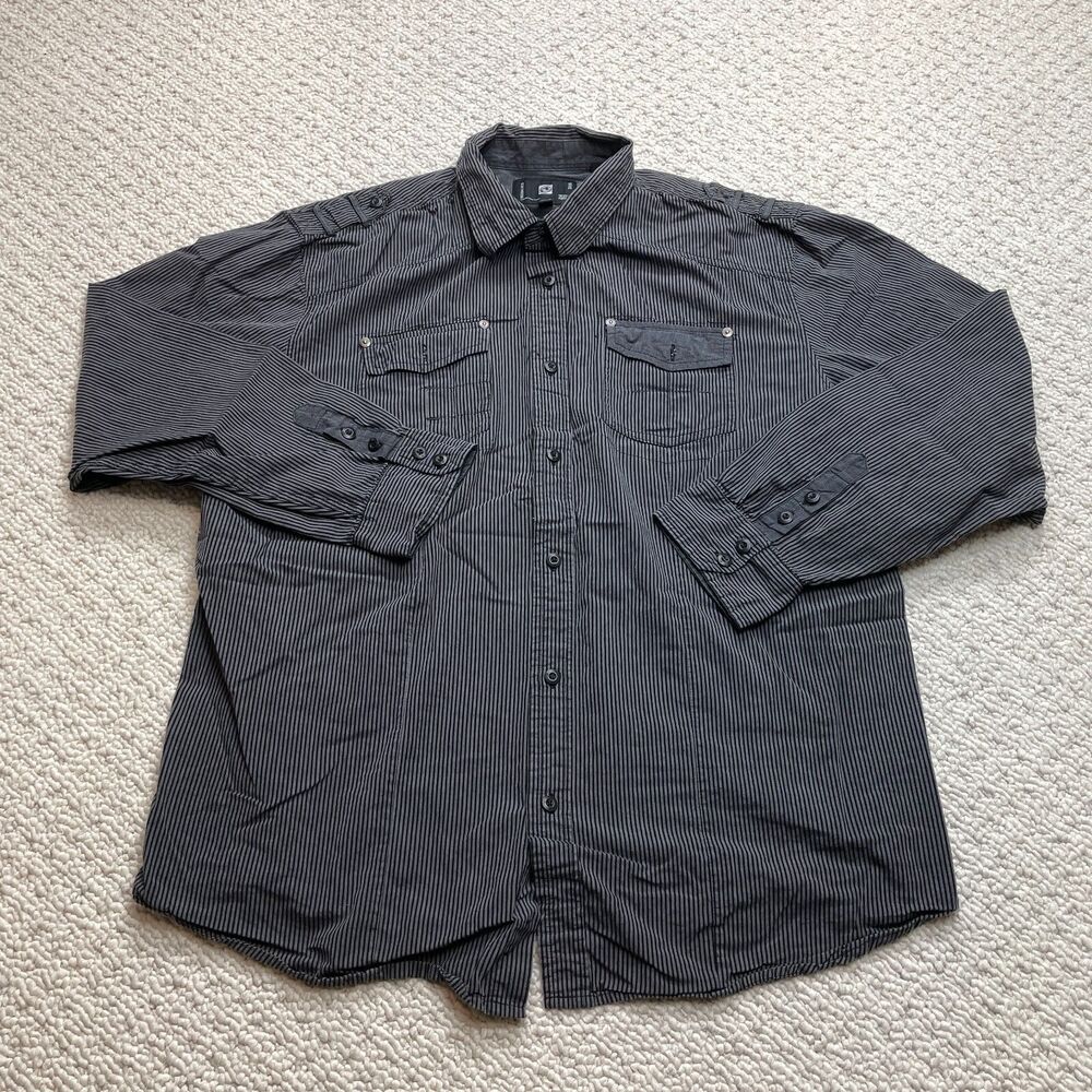 Ocean Current Shirt Mens XXL 2XL Dark Gray Button Down Long Sleeve Pockets Top